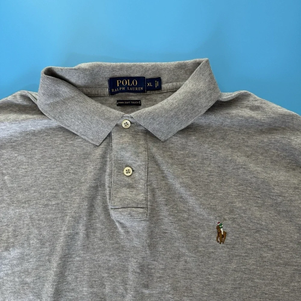 POLO RALPH LAUREN Men's Gray Pima Soft Touch Polo Shirt Size XL Preppy Golf